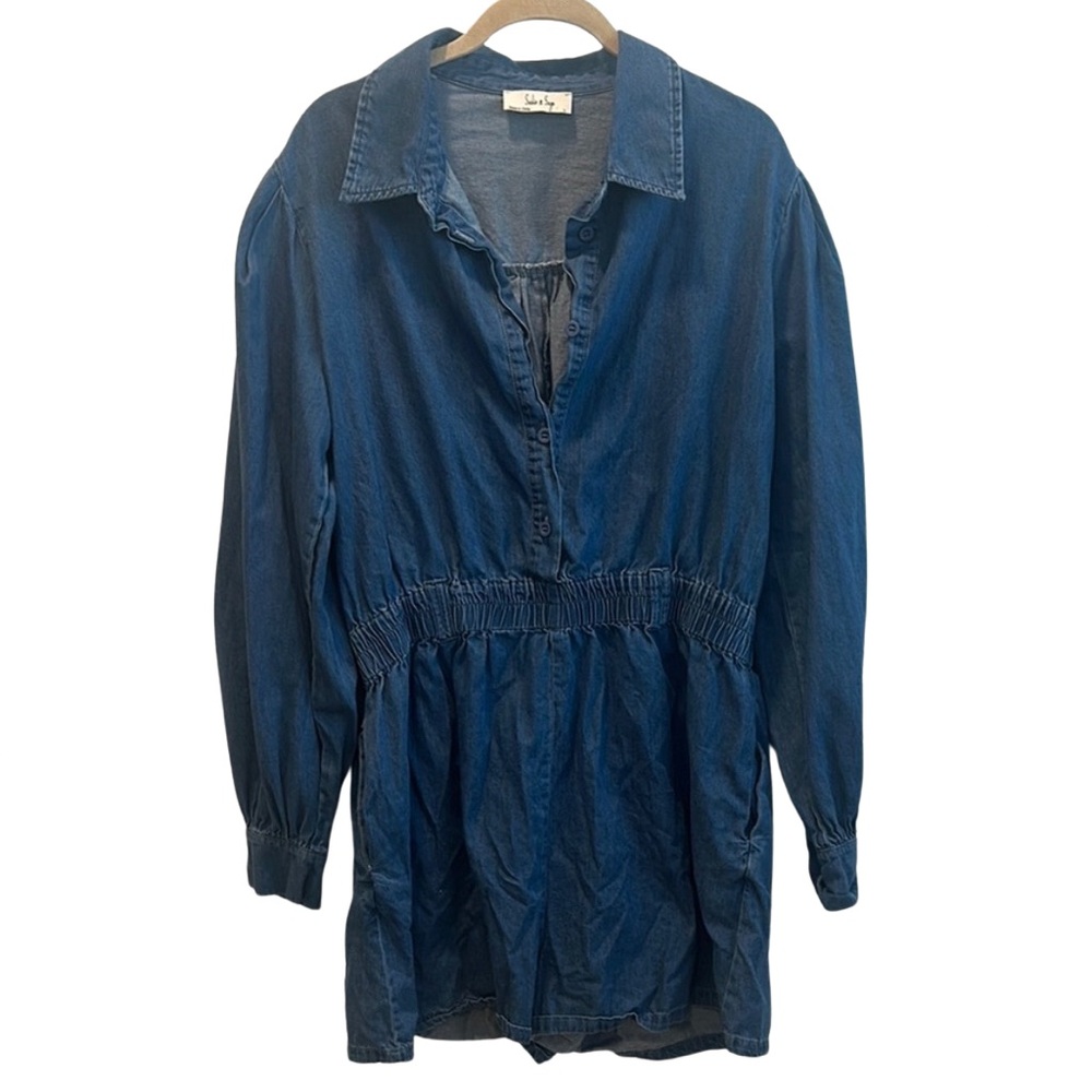 Blue Denim Long Sleeve Romper